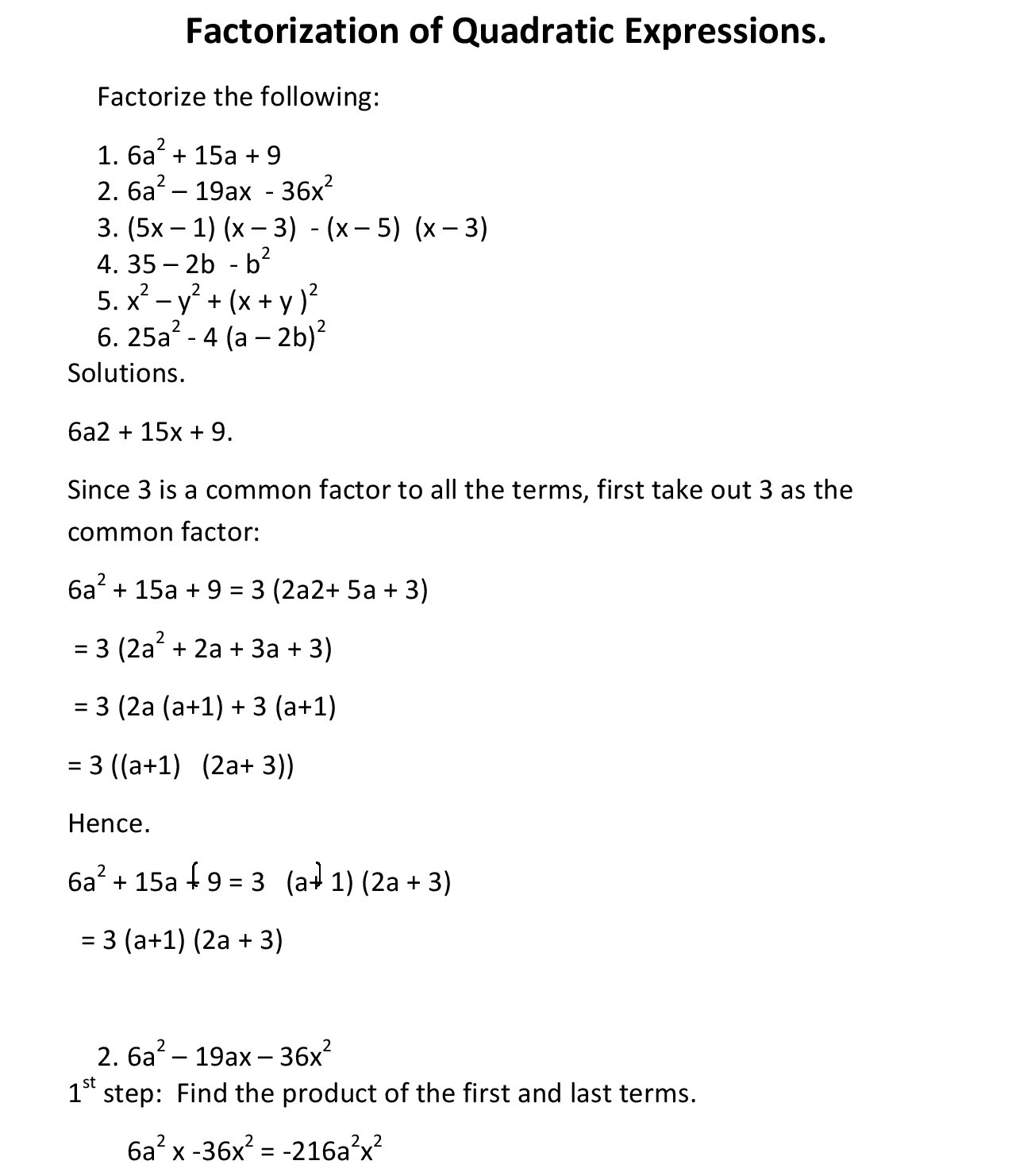 Factorization of Quadratic Expressions_1