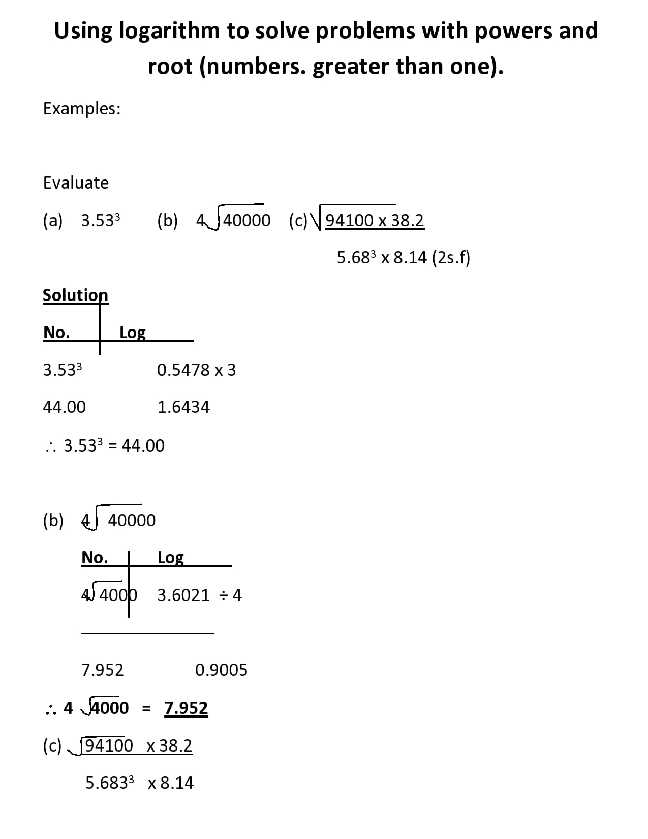 Using logarithm to solve problems with powers and root1