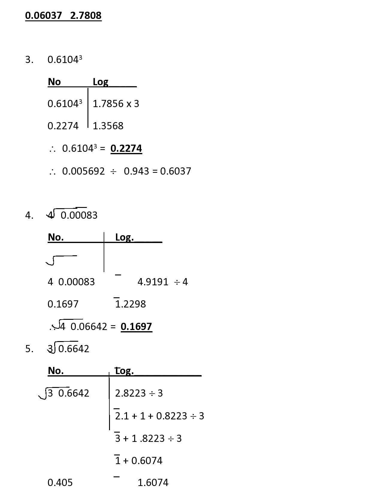 Using logarithm to evaluate problems of Multiplication, Division, Powers and roots with numbers less than one2