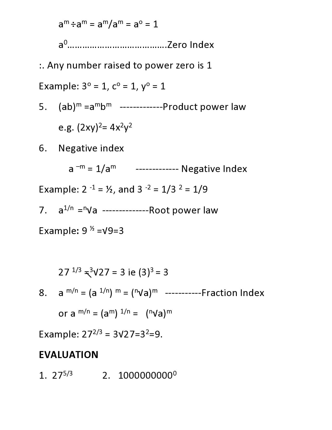 BASIC CONCEPT & APPLICATION OF LAWS OF INDICES